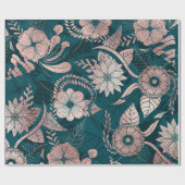アートバラモダン金ゴールドエメラルドグリーンフラワーズ ラッピングペーパー (フラット)
