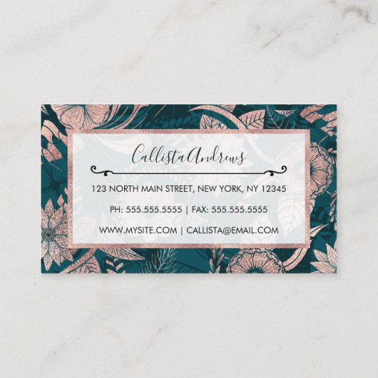 アートバラモダン金ゴールドエメラルドグリーンフラワーズ 名刺 (裏面)