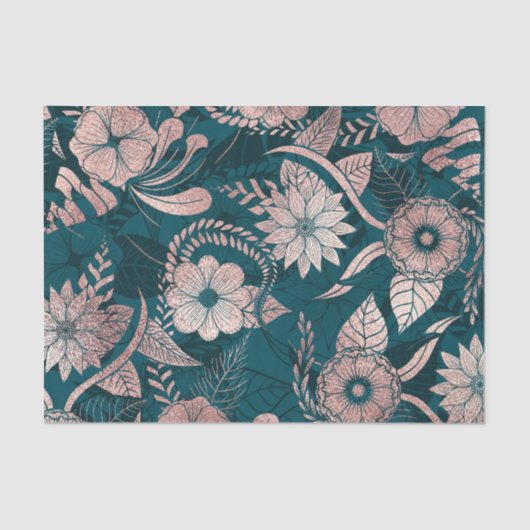 アートバラモダン金ゴールドエメラルドグリーンフラワーズ 薄葉紙 (正面)