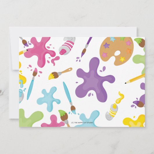 アートバースデーパーティー絵を描レインボーの少女の写真 招待状 (裏面)