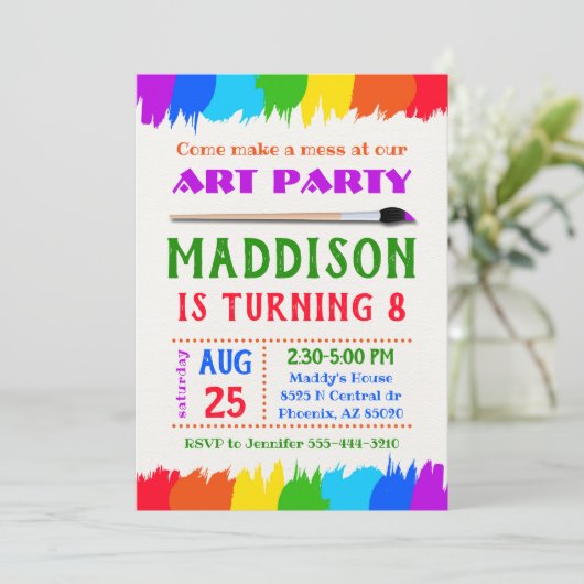 アートパーティの招待状アート誕生日パーティー招待状 招待状 (スタンド正面)