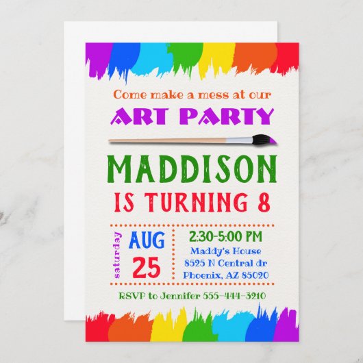 アートパーティの招待状アート誕生日パーティー招待状 招待状 (正面/裏面)