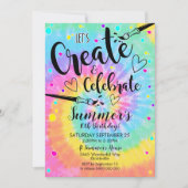 アートパーティの招待状絞り染め絵を描パーティーレインボー 招待状 (正面)