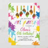 アートパーティの招待状絵を描誕生日パーティー 招待状 (正面/裏面)