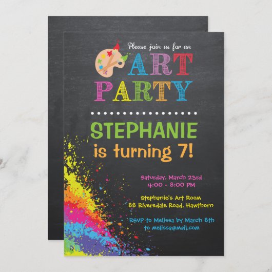 アートパーティの招待状/アートパーティー招待状 招待状 (正面/裏面)