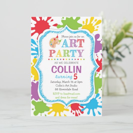 アートパーティの招待状/アートパーティー誕生日招待状 招待状