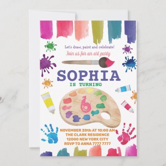 アートパーティーのドレスは混乱の絵を描誕生日 招待状 (正面)