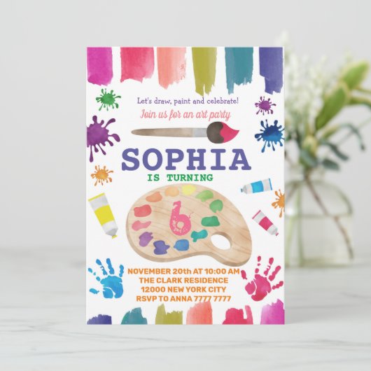 アートパーティーのドレスは混乱の絵を描誕生日 招待状 (スタンド正面)