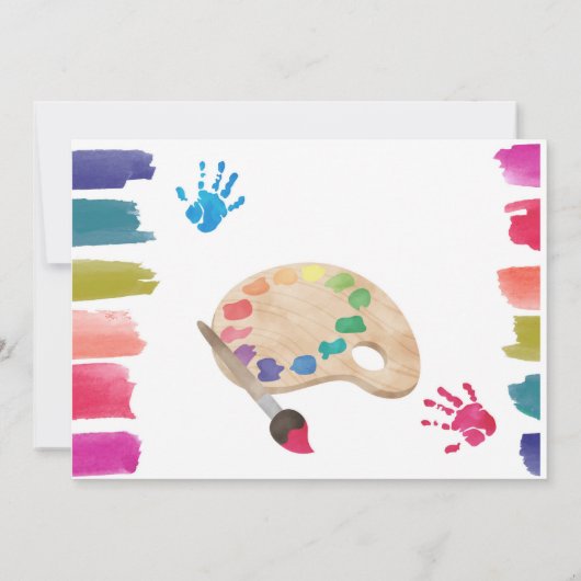 アートパーティーのドレスは混乱の絵を描誕生日 招待状 (裏面)