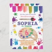 アートパーティーのドレスは混乱の絵を描誕生日 招待状 (正面/裏面)