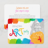 アートパーティーの絵の4歳の誕生日パーティーの招待状 招待状 (正面/裏面)