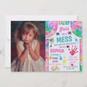 アートパーティーの絵画パーティーとフォトガール誕生日 招待状 (正面)