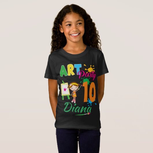 アートパーティーカラフルの絵画誕生日カスタム Tシャツ (正面フル)
