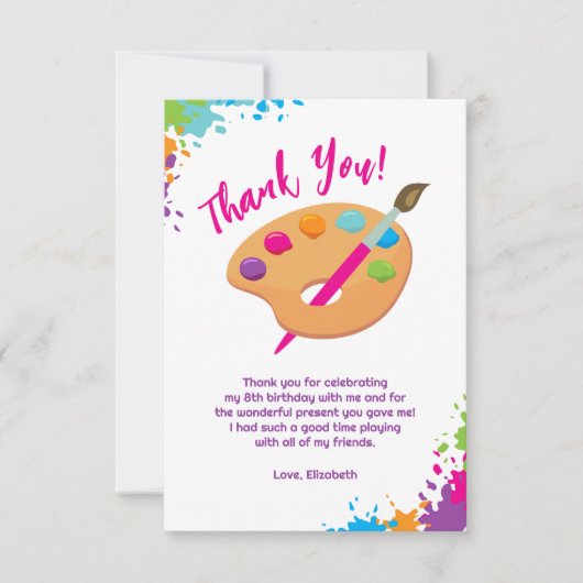 アートパーティーク絵画ラフトのガーリー誕生日パーティー サンキューカード (正面)