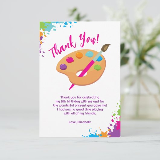 アートパーティーク絵画ラフトのガーリー誕生日パーティー サンキューカード (スタンド正面)