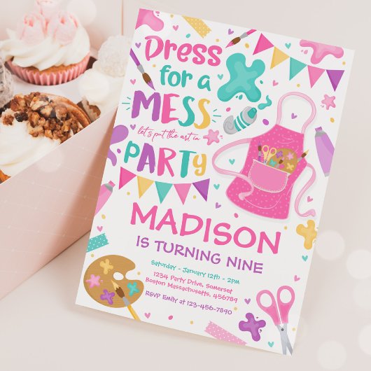 アートパーティーク絵画ラフトのガーリー誕生日パーティー 招待状