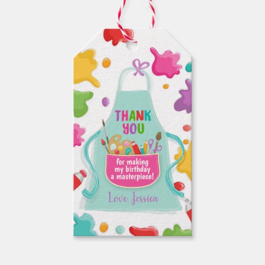 アートパーティーフェイバーラベルクラフト誕生日絵画ズ・ガール ギフトタグ (正面)