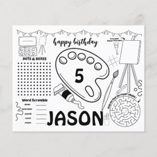 アートパーティーランチョンマット、アートアクティビティのカラーリングページ