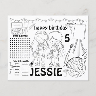 アートパーティーランチョンマット、アート活動、カラーリングシート