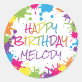 アートパーティー絵を描カラフルハッピーバースデー ラウンドシール (正面)