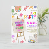 アートパーティー絵を描ズガール誕生日招待状 招待状 (スタンド正面)