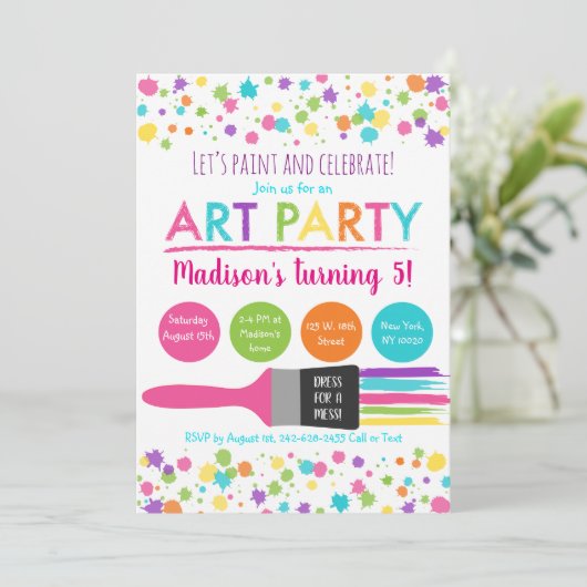 アートパーティー絵を描パーティー誕生日 招待状 (スタンド正面)