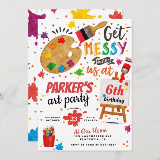 アートパーティー絵画誕生日 招待状 (正面/裏面)