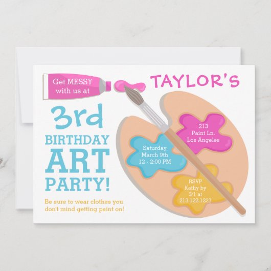 アートパーティー誕生日の絵画招待状 招待状 (正面)