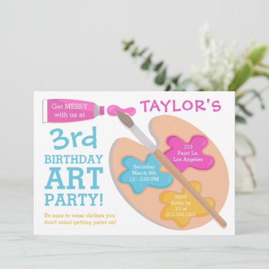 アートパーティー誕生日の絵画招待状 招待状 (スタンド正面)