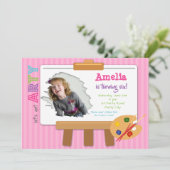 アートパーティー誕生日招待状と写真付き(少女) 招待状 (スタンド正面)