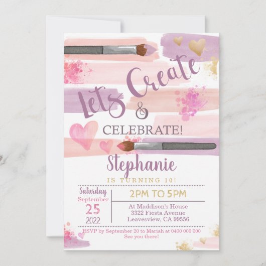 アートパーティー誕生日招待状ガー絵を描ルパーティー 招待状 (正面)