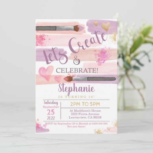 アートパーティー誕生日招待状ガー絵を描ルパーティー 招待状 (スタンド正面)