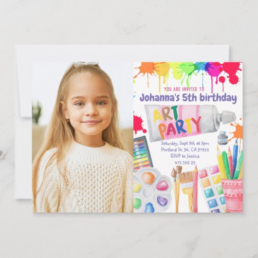 アートパーティー誕生日招待状芸術的パーティー 招待状 (正面)