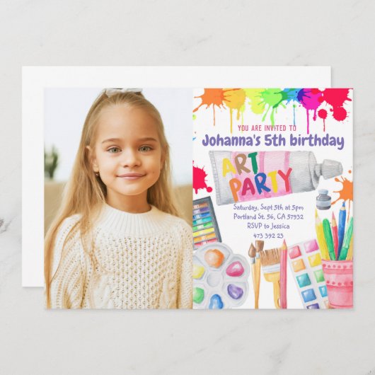 アートパーティー誕生日招待状芸術的パーティー 招待状 (正面/裏面)