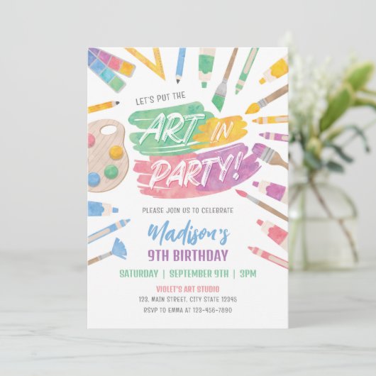 アートパーティー誕生日招待状、アー絵画トパーティー 招待状 (スタンド正面)