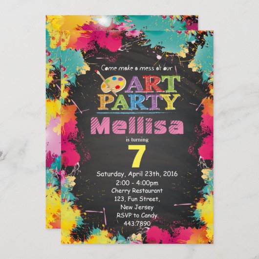 アートパーティー誕生日招待状 招待状 (正面/裏面)