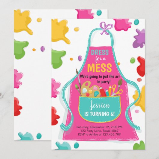 アートパーティー誕生日絵画招待状の工芸パーティー 招待状 (正面/裏面)