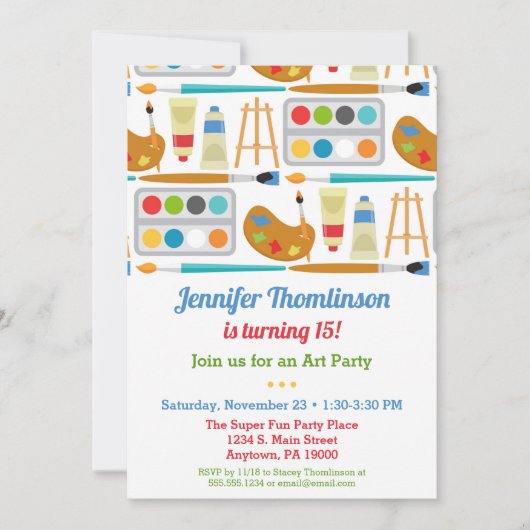 アートパーティー誕生日絵画招待状ズアーツクラフツ 招待状 (正面)