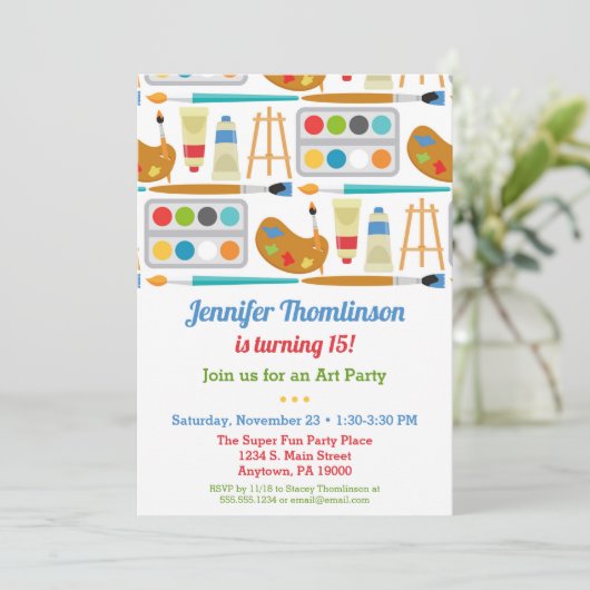 アートパーティー誕生日絵画招待状ズアーツクラフツ 招待状 (スタンド正面)