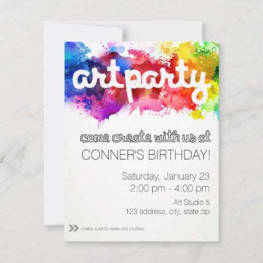 アートパーティー誕生日 招待状 (正面)