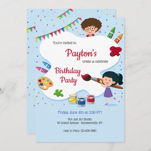 アートパーティー誕生祝い 招待状 (正面/裏面)