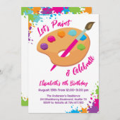 アートパーティー クラフト ペイント ガーリー 誕生日パーティー 招待状 (正面/裏面)