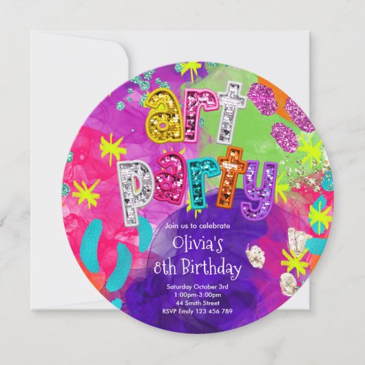 アートパーティー 誕生日 招待状 (正面)