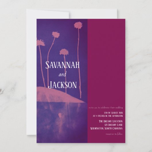 アートピンクフラワーユニーク結婚式招待状 招待状 (正面)