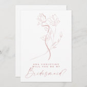 アートフェミニン赤面ピンクの花の花嫁の提案 招待状 (正面/裏面)