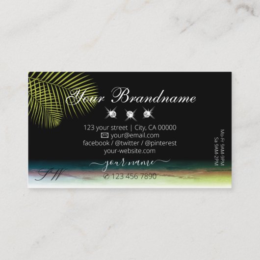 アートフルウォーターカラーズパーム葉ダイヤモンドモノグラム 名刺 (裏面)