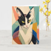 アートフルタキシードキャット カード (黄色い花)