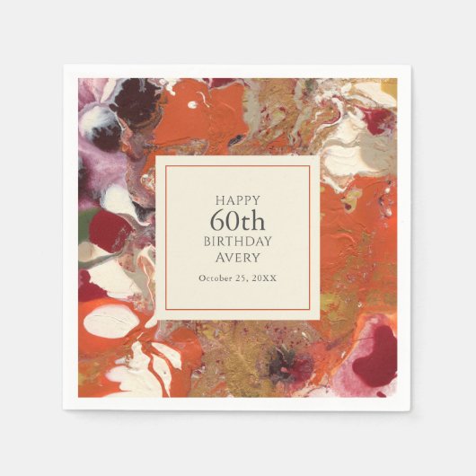 アートフル抽象芸術カラフルボホ60歳の誕生日パーティー スタンダードカクテルナプキン (正面)