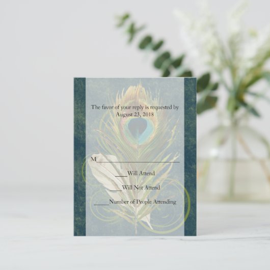 アートフル詳細ピーコックフェザーウェディングRSV 出欠カード (スタンド正面)