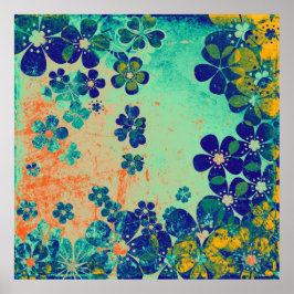 アートフローラグランジ背景パターン3 ポスター